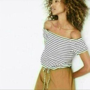 Madewell Melody Women's XXS Cream Black Striped Off The Shoulder Blouse